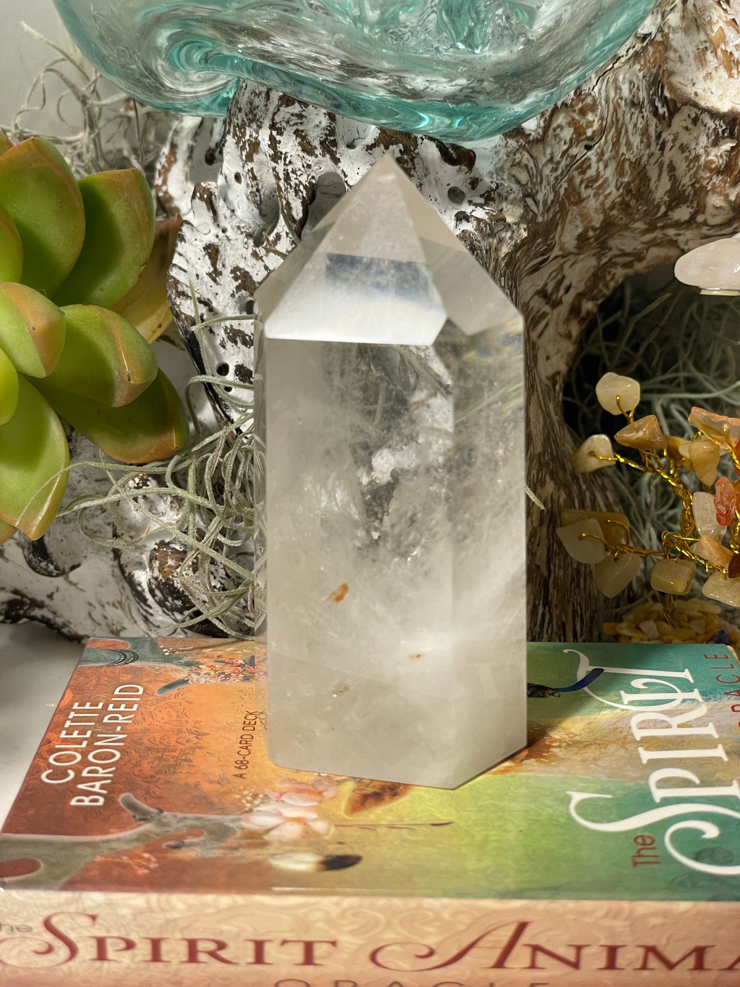 Chipped tip Clear quartz tower / point