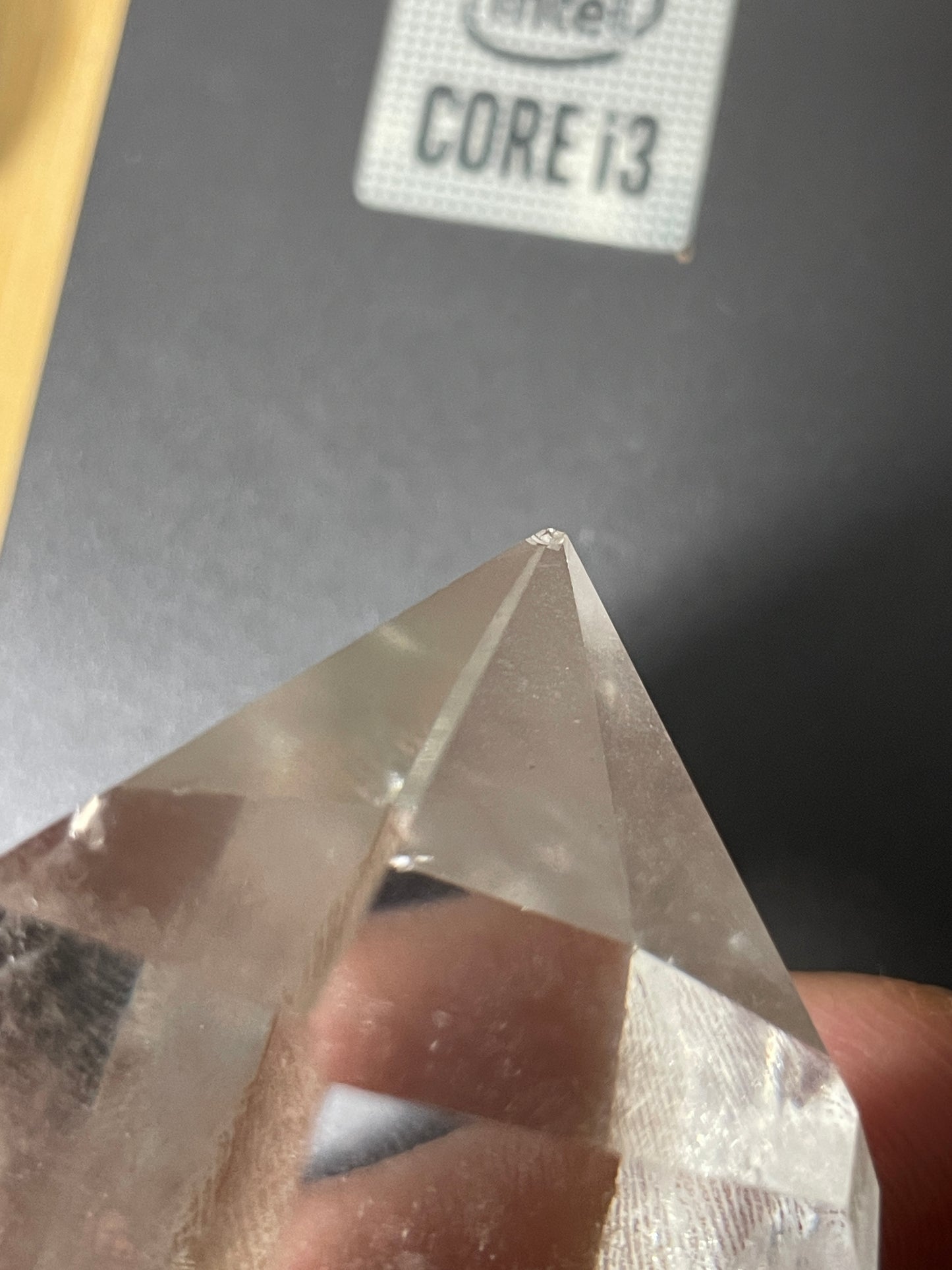 Chipped tip Clear quartz tower / point