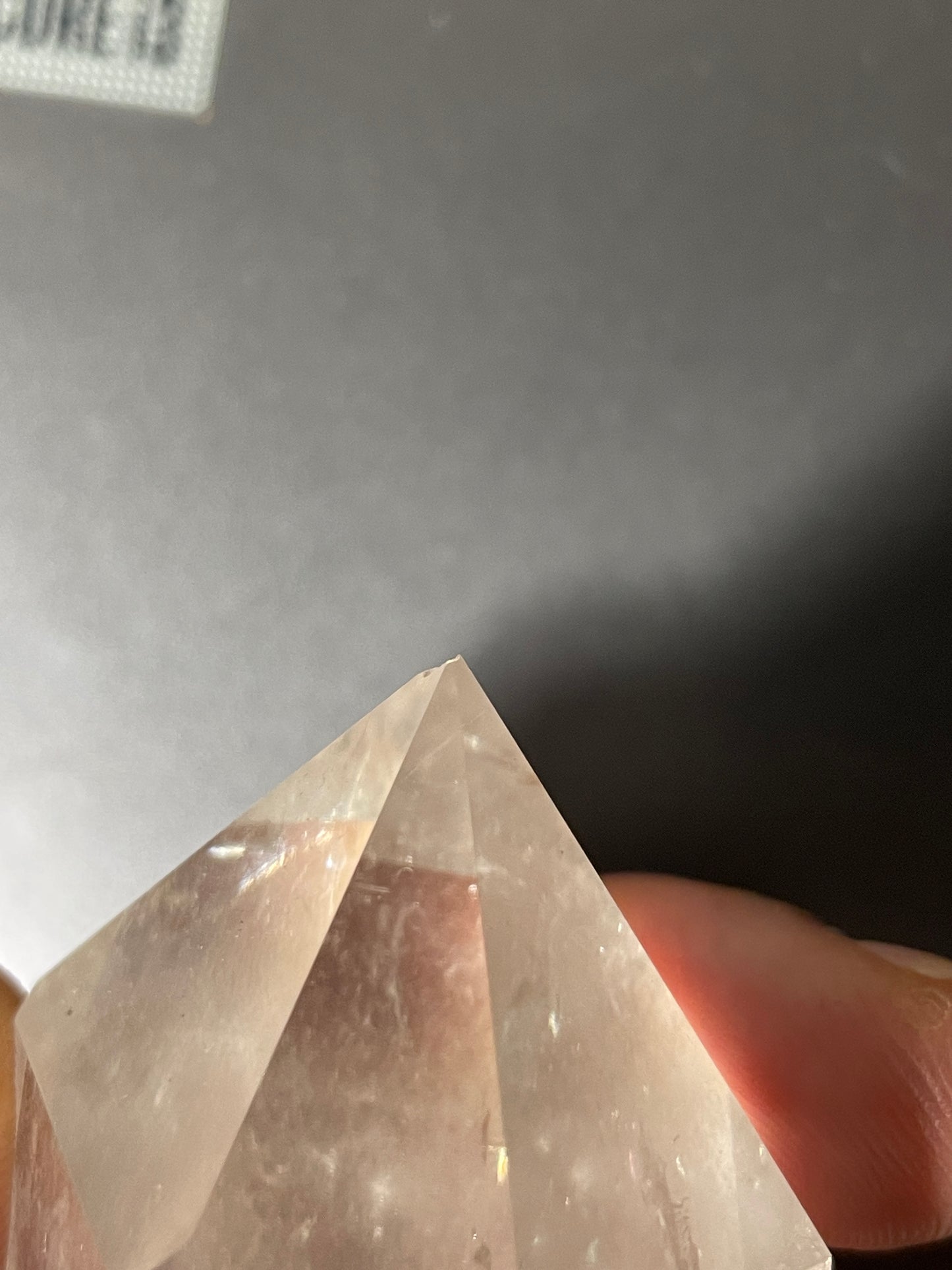 Chipped tip Clear quartz tower / point